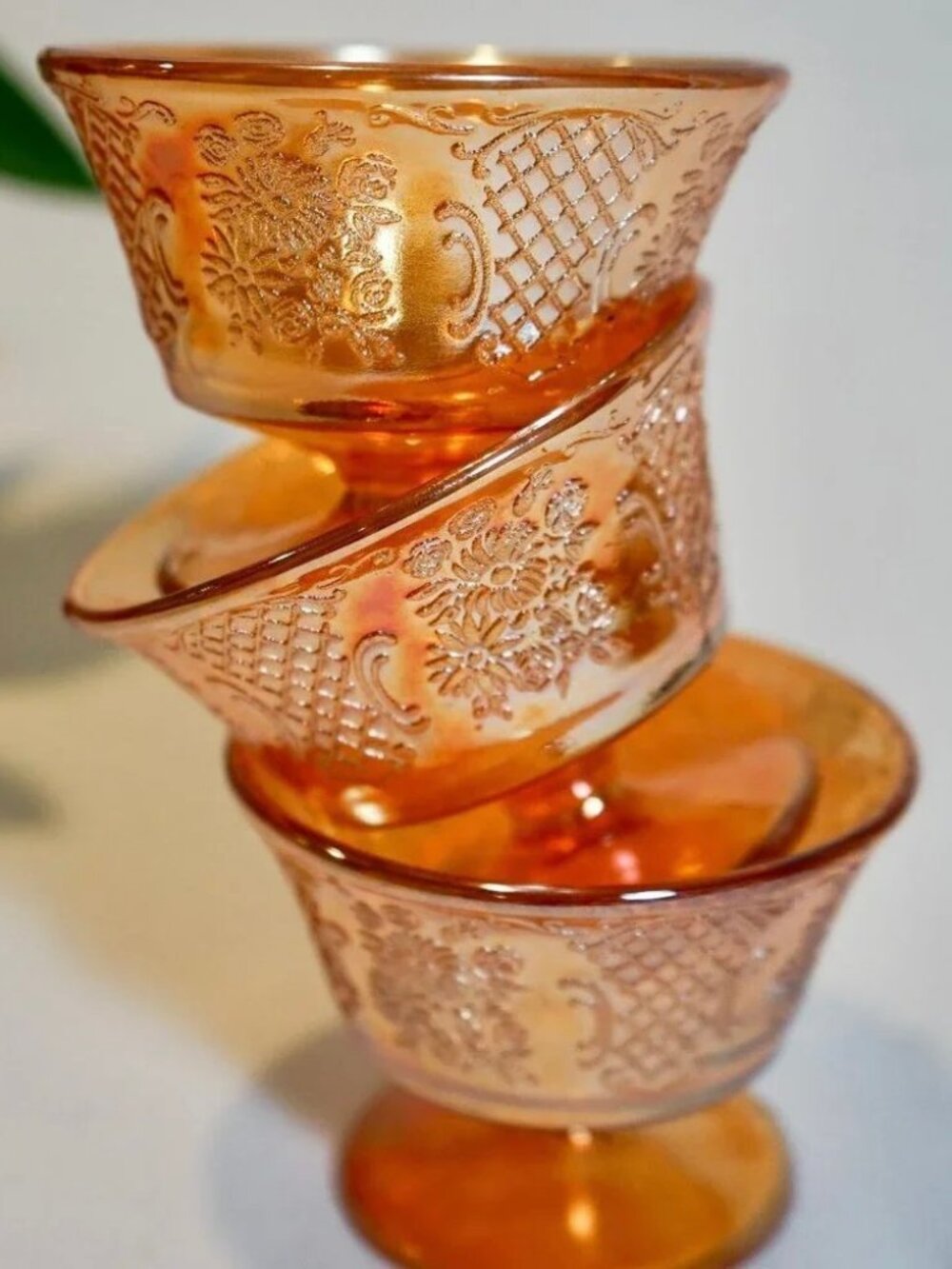 3 Vintage Federal Normandie Marigold Carnival Depression Glass Dessert Cup Bowls